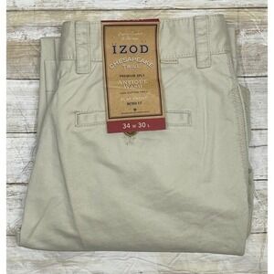 NWT IZOD Chesapeake Twill Flat Front Mens Chino Pants Antique Wash Size 34x30